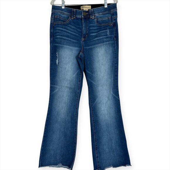 Democracy Jeans Ab Technology Flare Tummy Control Medium Wash Raw Hem Sz 10 - Picture 1 of 9
